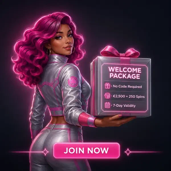 Card Pilot che presenta un regalo bonus di benvenuto su Spinwinera in una baia navetta futuristica